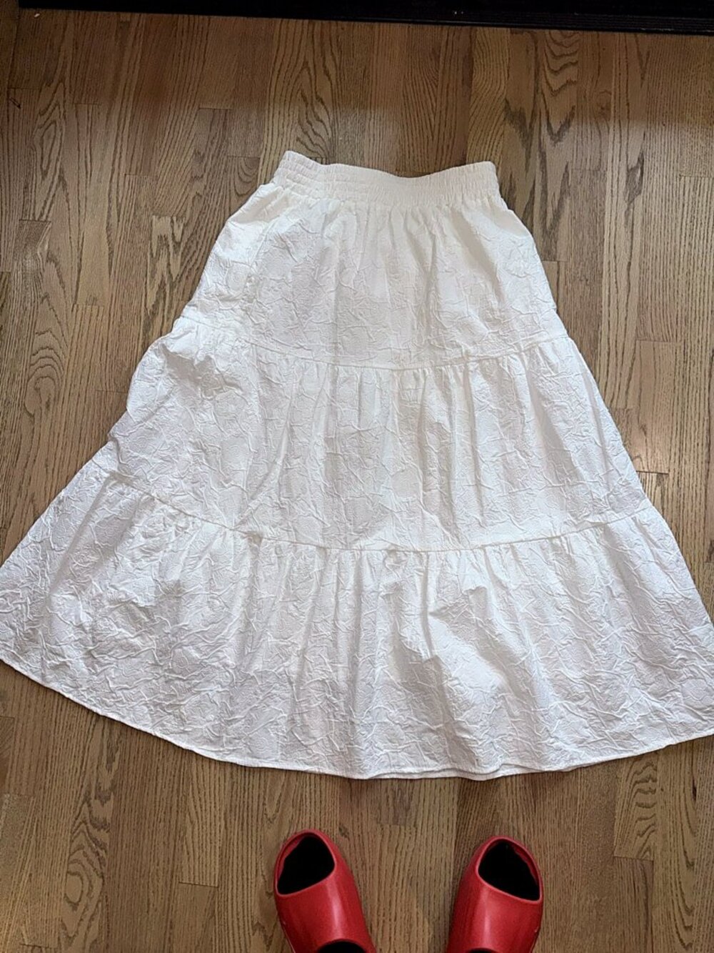 Endless Rose White Tiered Cotton Jacquard Maxi Skirt Smocked Waist L